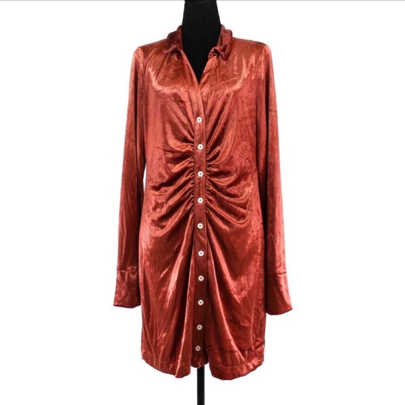 Free People Shayla Velvet Mini Dress — Terracotta (M) — NWT - Picture 2 of 6